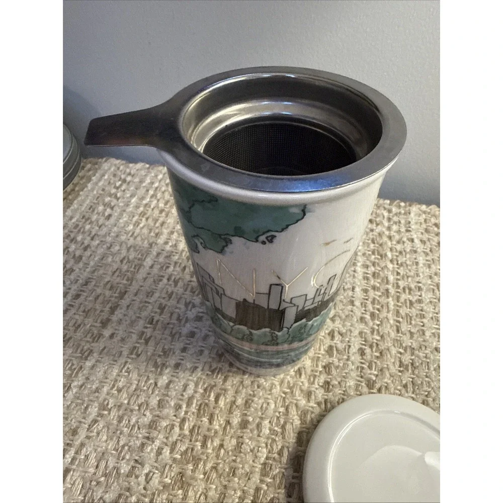 Starbucks NYC Central Park Skyline 12 OZ Ceramic Travel Tumbler 2017 Lid/Tea